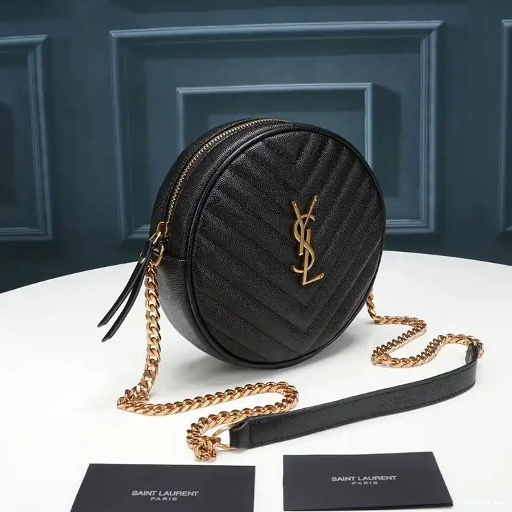 CHEAP Black In Gold Camera Round Vinyle Saint Laurent Grained Matelasse Leather Bag 0324
